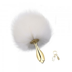 Металева анальна пробка Кролячий хвост LOCKINK SEVANDA White Bunny-Tail Anal Rose-shape Plug