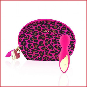Минивибромассажер Rianne S: Lovely Leopard Pink, 10 режимов работы, косметичка-чехол, мед.силикон