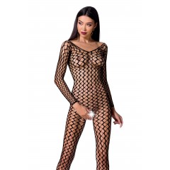 Бодістокінг Passion BS068 black, комбінезон, велика сітка, довгий рукав