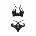 Комплект белья NAVEL SET black L/XL - Passion Exclusive: трусики и лиф с элементами под латекс , Комплекти білизни,