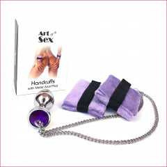 Наручники с анальной металлической пробкой Art of Sex Handcuffs with Metal Anal Plug size M Purple