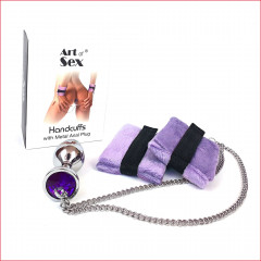 Наручники з металевою анальною пробкою Art of Sex Handcuffs with Metal Anal Plug size M Purple