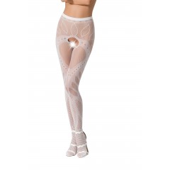 Эротические колготки-бодистокинг Passion S007 white, красивые ажурные колготки с вырезом