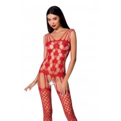 Бодистокинг Passion BS067 red, комбинезон, имитация чулок и топа на бретелях