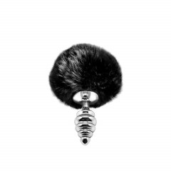 Металева анальна пробка Кролячий хвостик Alive Fluffly Twist Plug S Black