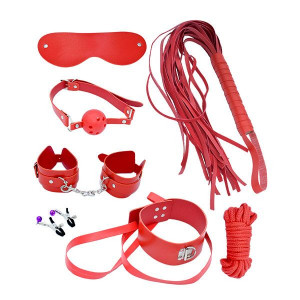 Набор MAI BDSM STARTER KIT Nº 75: кнут, кляп, наручники, маска, ошейник с поводком, веревка, зажим