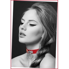 Чокер с кольцом для поводка Bijoux Pour Toi - FETISH Red, экокожа