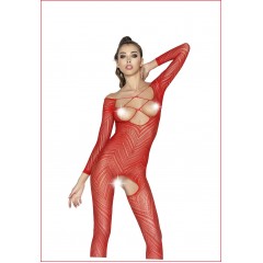 Бодистокинг Passion BS040 red, комбинезон с открытой грудью