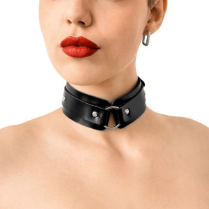 БДСМ нашийник з кільцем Art of Sex - Martina Collar with ring, натуральна шкіра,  колір чорний