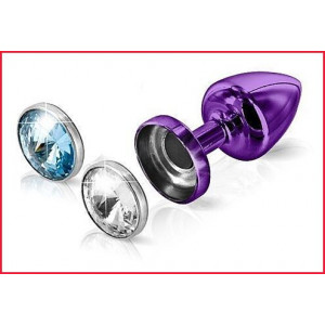 Анальная пробка Diogol Anni Magnet Purple: Кристалл/Аквамарин 25 мм, со сменными стразами на магните