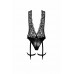 Боді Noir Handmade F297 Libido Deep-V bodysuit with collar, pearl chain and garter - M , ,
