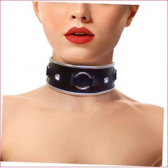 Ошейник из натуральной кожи со стразами и кольцом Art of Sex -  Collar Ring