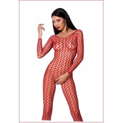 Бодистокинг Passion BS068 red, комбинезон, большая сетка, длинный рукав