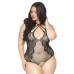 Leg Avenue Net and lace crotchless teddy Black 1X-2X , ,