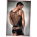 Комплект білизни Passion 016 SET black L/XL, шортики під латекс і напівпрозора маєчка , Комплекти білизни, Passion (Польща)