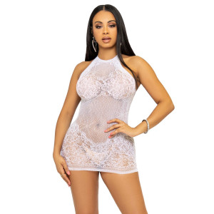 Leg Avenue Rhinestone halter mini dress OS White