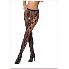 Эротические колготки-бодистокинг Passion S008 black, ажурные колготки с вырезом и лампасами-сеткой
