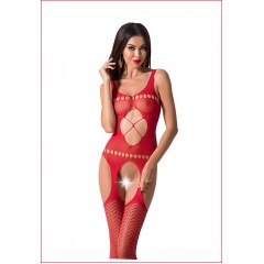 Бодістокінг Passion BS057 red, комбінезон, імітація панчох і пояса