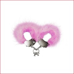 Наручники металеві Adrien Lastic Handcuffs Pink з рожевою пухнастою обробкою