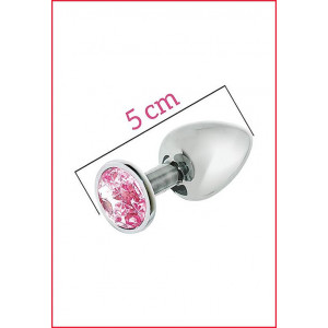 Металлическая анальная пробка с розовым кристаллом MAI Attraction Toys №72, длина 5 см, диаметр 2,5 см