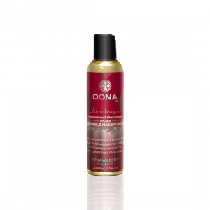 Массажное масло DONA Kissable Massage Oil Strawberry Souffle (110 мл) можно для оральных ласк.