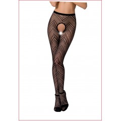 Эротические колготки-бодистокинг Passion S010 black, с доступом, геометрический рисунок