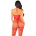 Бодістокінг Leg Avenue Seamless Net and Lace Lingerie Jumpsuit One Size, Red , ,