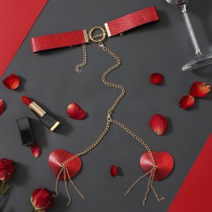 Пестис-сердечка з пензликами та чокером JSY Nipple Sticker RT236114 Red