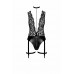 Боді Noir Handmade F297 Libido Deep-V bodysuit with collar, pearl chain and garter - XL ,