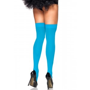 Leg Avenue Opaque Nylon Thigh Highs OS Neon Blue