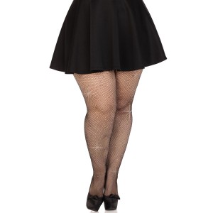 Колготки Leg Avenue Rhinestone micro net tights Plus size Black, дрібна сітка, стрази