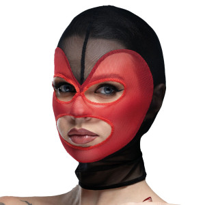 Маска серце сітка з відкритим ротом та очима Feral Feelings - Hearts Mask Black/Red