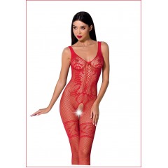 Бодистокинг Passion BS069 red, комбинезон, имитация чулок и боди