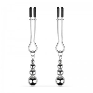 Затискачі для сосків Bedroom Fantasies: Nipple Clamps with Beaded Chain - Silver