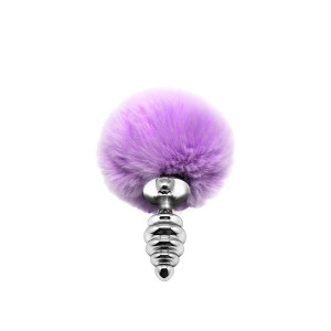 Металева анальна пробка Кролячий хвостик Alive Fluffly Twist Plug S Purple